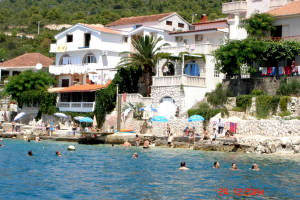 Swimming in front of the cafe in Komarna